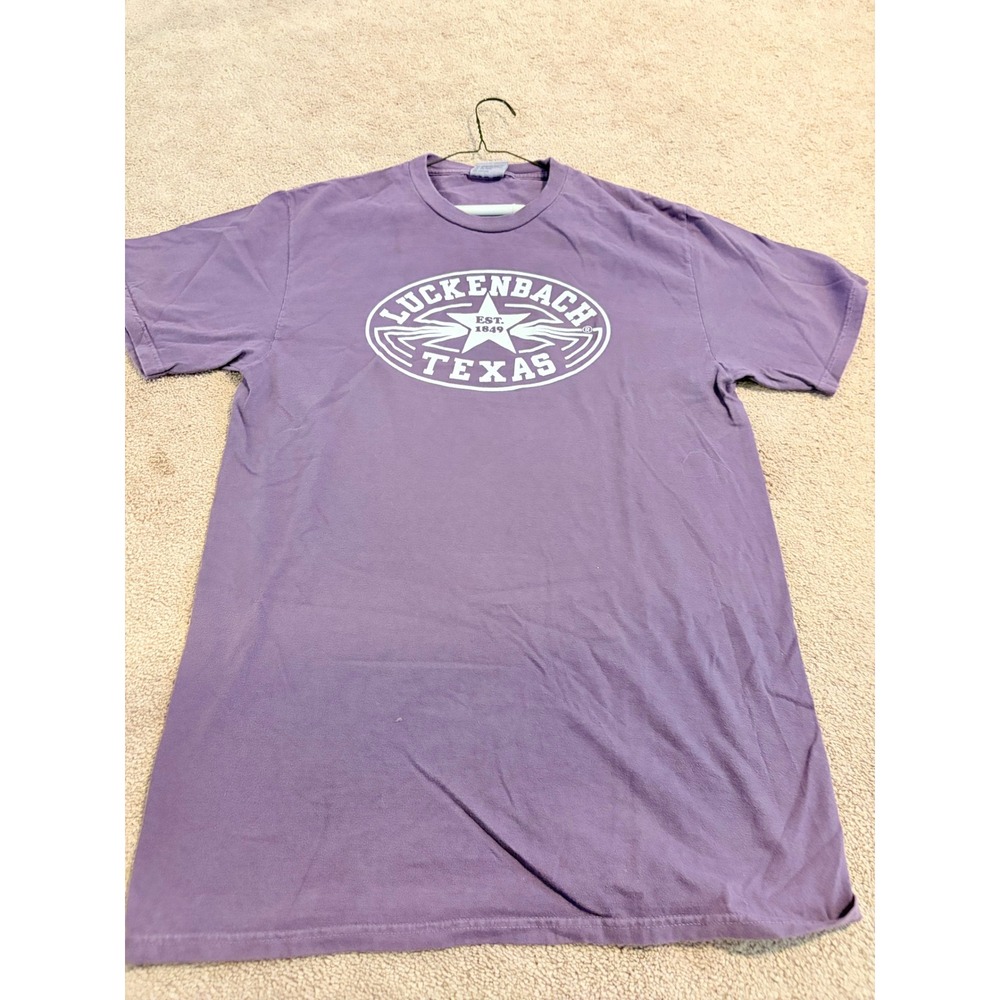 Luckenbach Texas T-Shirt Mens Medium Purple Comfort Colors Graphic Tee Est 1849